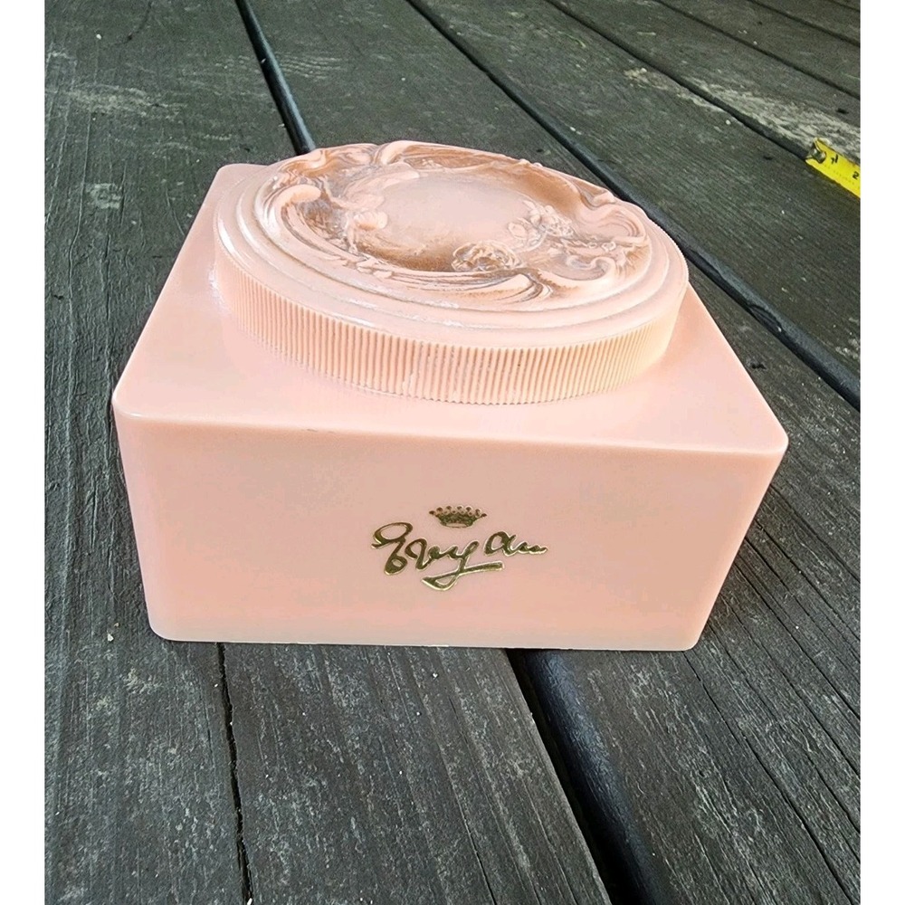 Vintage Evyan Art Nouveau White Shoulders Pink Dusting Powder Box & Poof